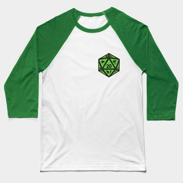 (Pocket) Green D20 Dice (Black Outline) Baseball T-Shirt by Stupid Coffee Designs